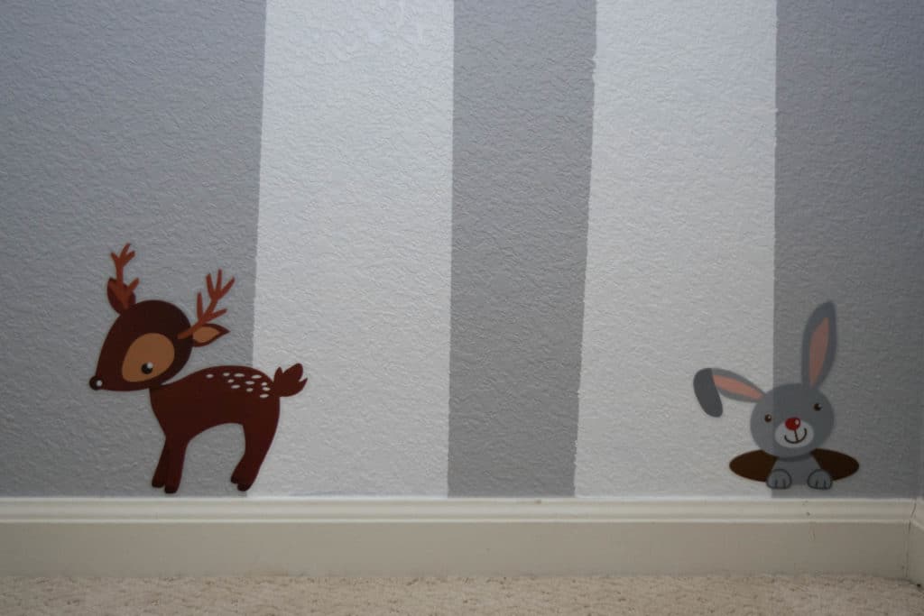 Easy DIY woodland baby nursery with tree wall mural and woodland animal decals