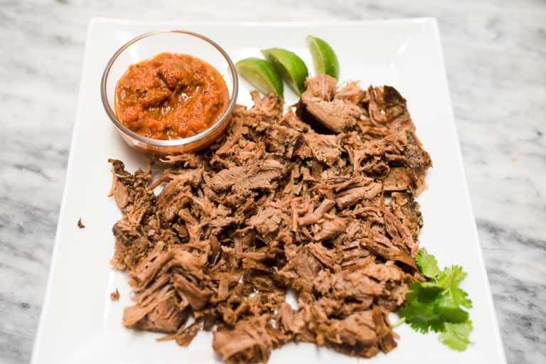 shredded flank steak with salsa lime and cilantro Amanda Seghetti