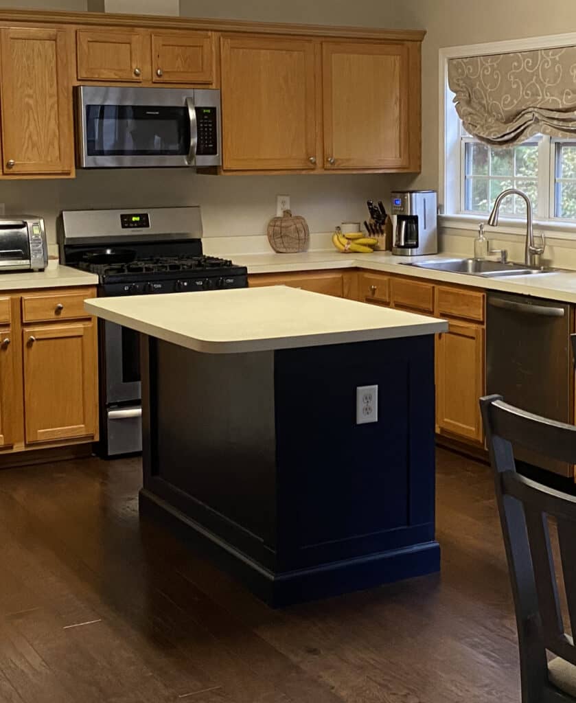 after painting the navy farmhouse kitchen island